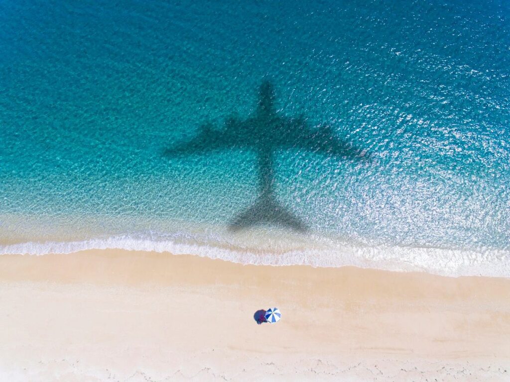 Airplane over water; travel after vaccine