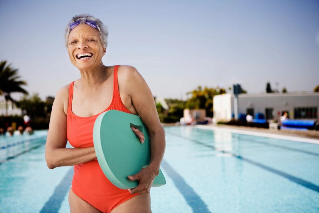 Senior citizen going swimming