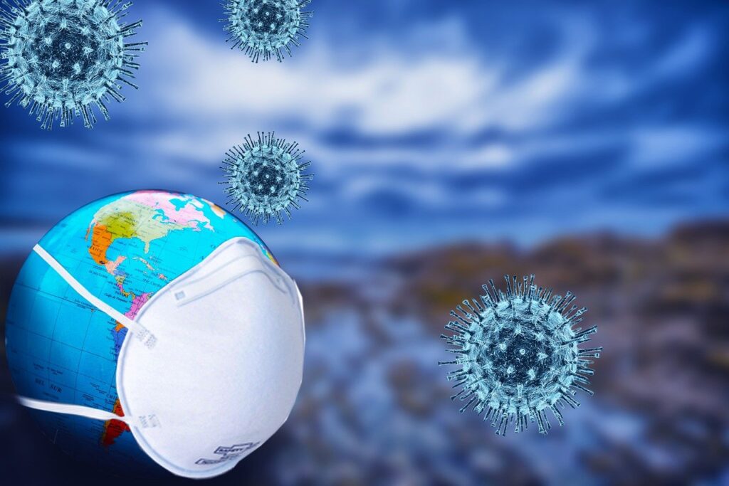 earth wearing mask; fighting misconceptions about COVID and vaccination