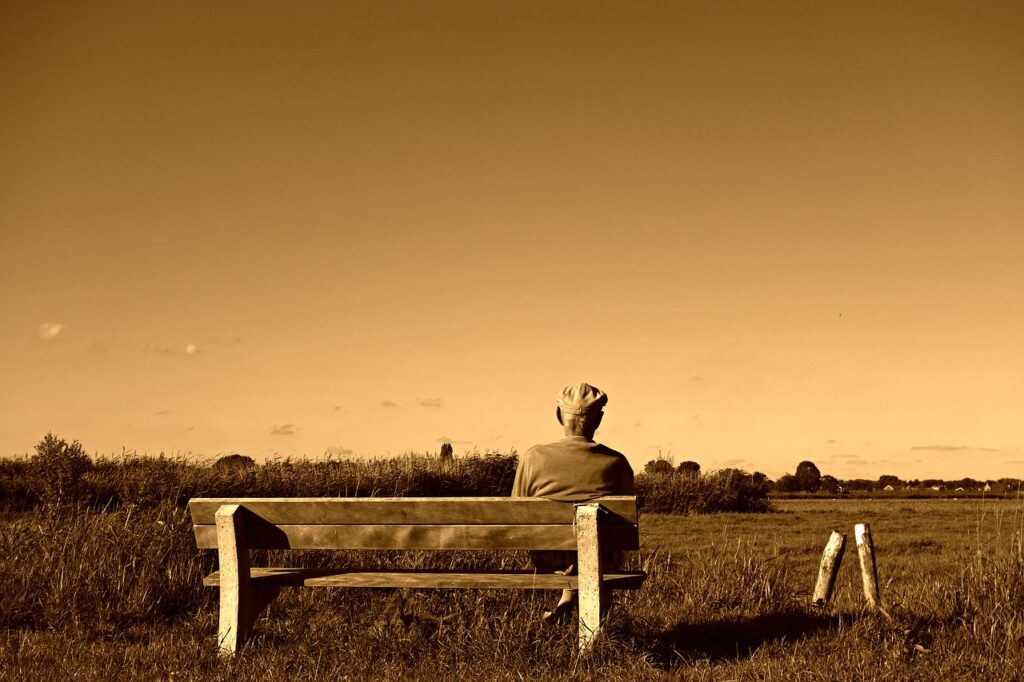 Elderly Individual on bench looking out at field; retirees should earn more without penalty